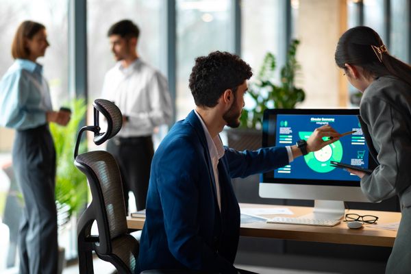 Picture of a small team collaborating on a project.